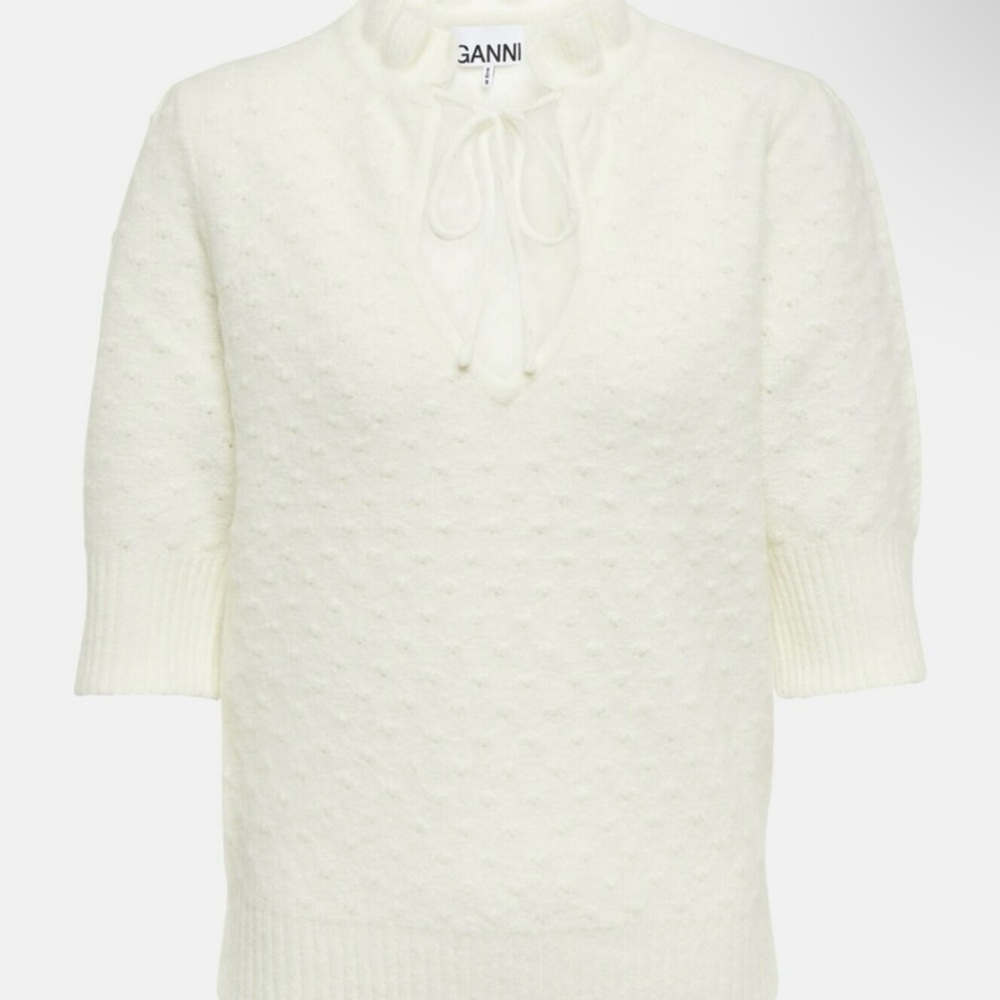 Ganni White Textured Knit Top